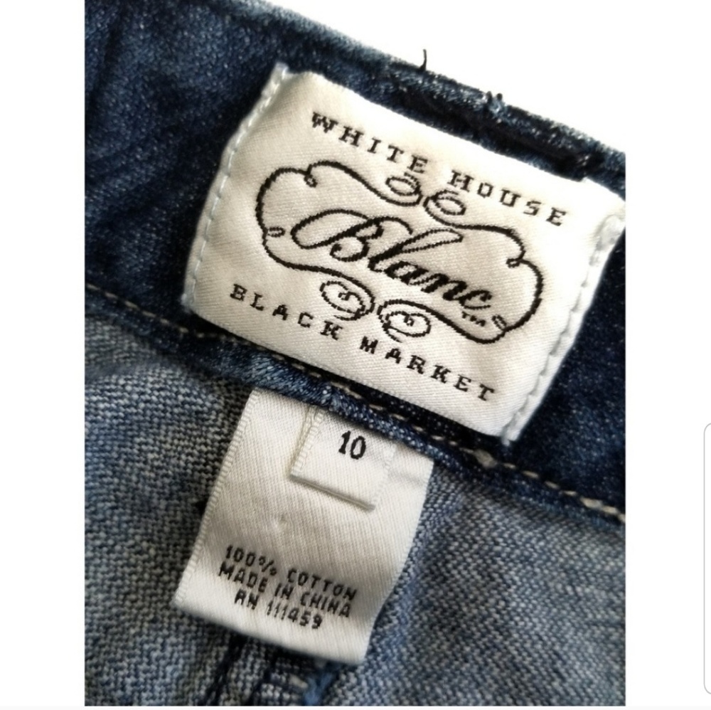 👇WHBM Blanc denim jean skirt white roses. Size 10 EUC - Picture 5 of 5